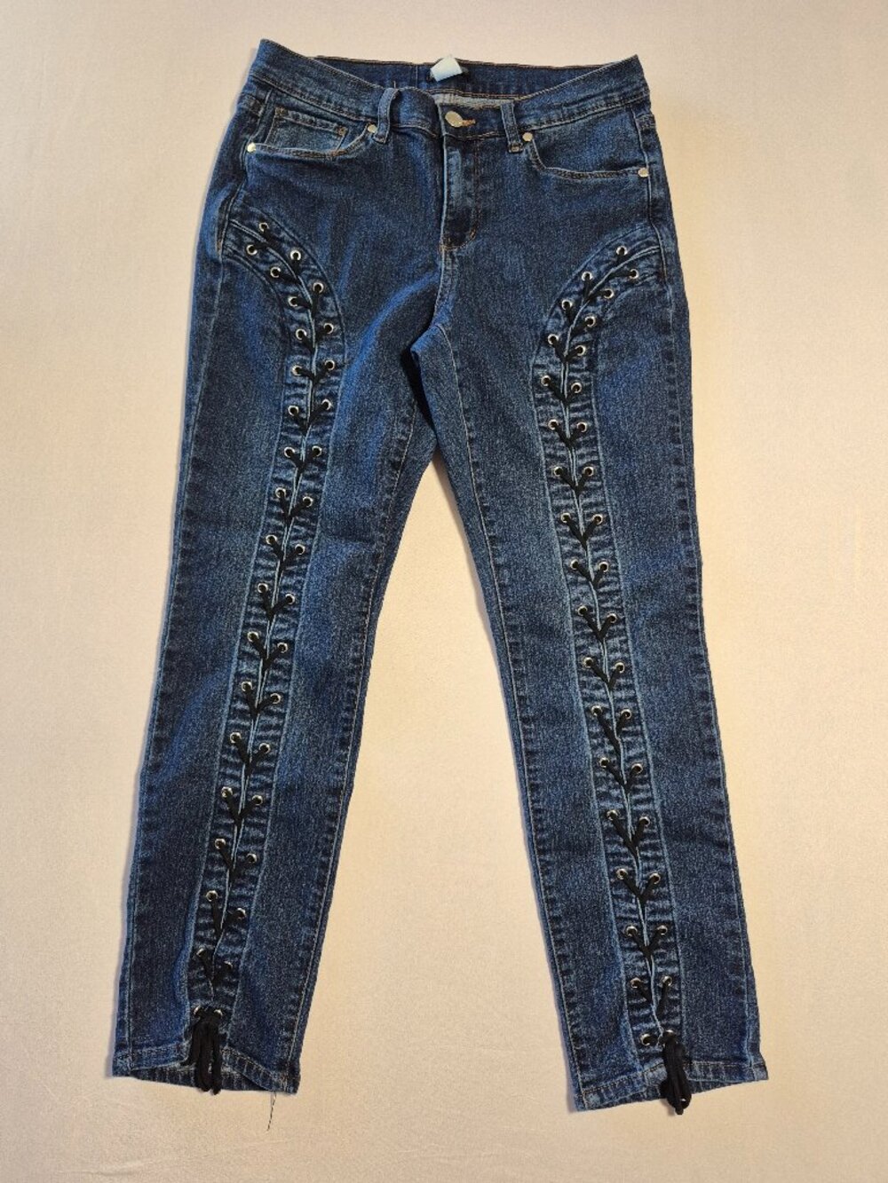 VENUS Indigo Lace-Up Side-Trim Skinny Jeans